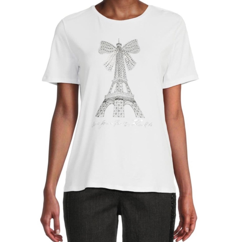 Karl Lagerfeld Paris Eiffel Tower Bow T-Shirt White XS NWT
